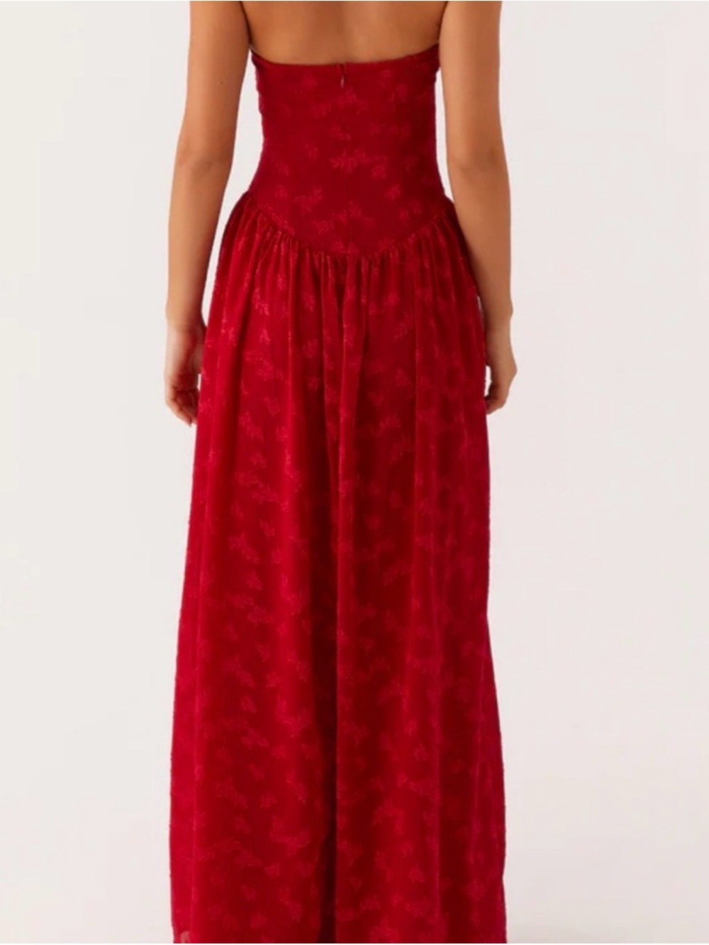 PepperMayo Red Strapless Floral Jacquard Maxi Dress Side Slit US 6 M - Picture 3 of 7